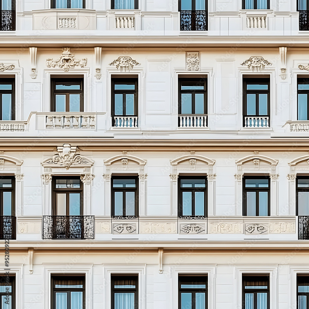 Obraz premium seamless decorated building ornament facade texture tile beutiful italian urban city house windows for surface mapping architecture game design 2d flat 