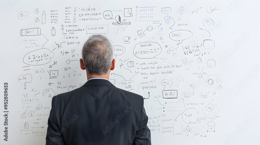 Man in a Black Suit Looking at Wall Notes – Professional Planning and Strategy Session Man in a Black Suit Looking at Wall Notes – Professional Planning and Strategy Session