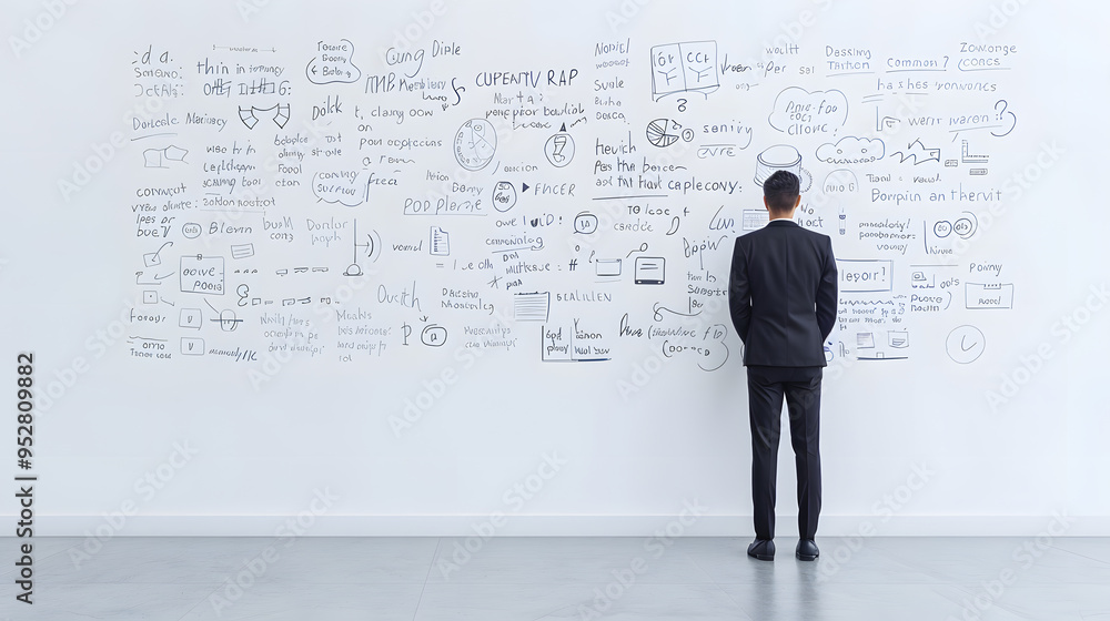Man in a Black Suit Looking at Wall Notes – Professional Planning and Strategy Session Man in a Black Suit Looking at Wall Notes – Professional Planning and Strategy Session