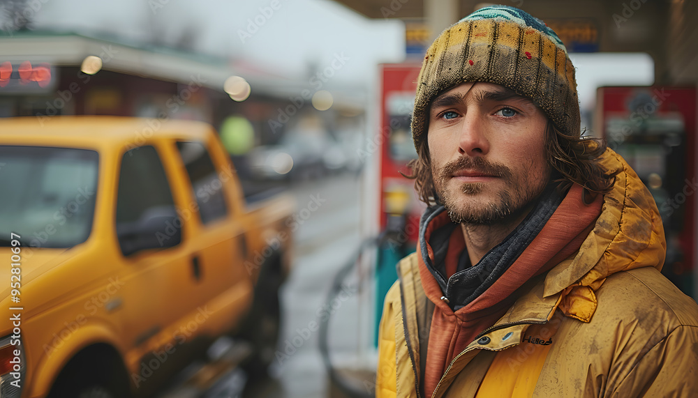 Man Standing in Front of a Gas Station – Fueling Up for the Journey Ahead Man Standing in Front of a Gas Station – Fueling Up for the Journey Ahead