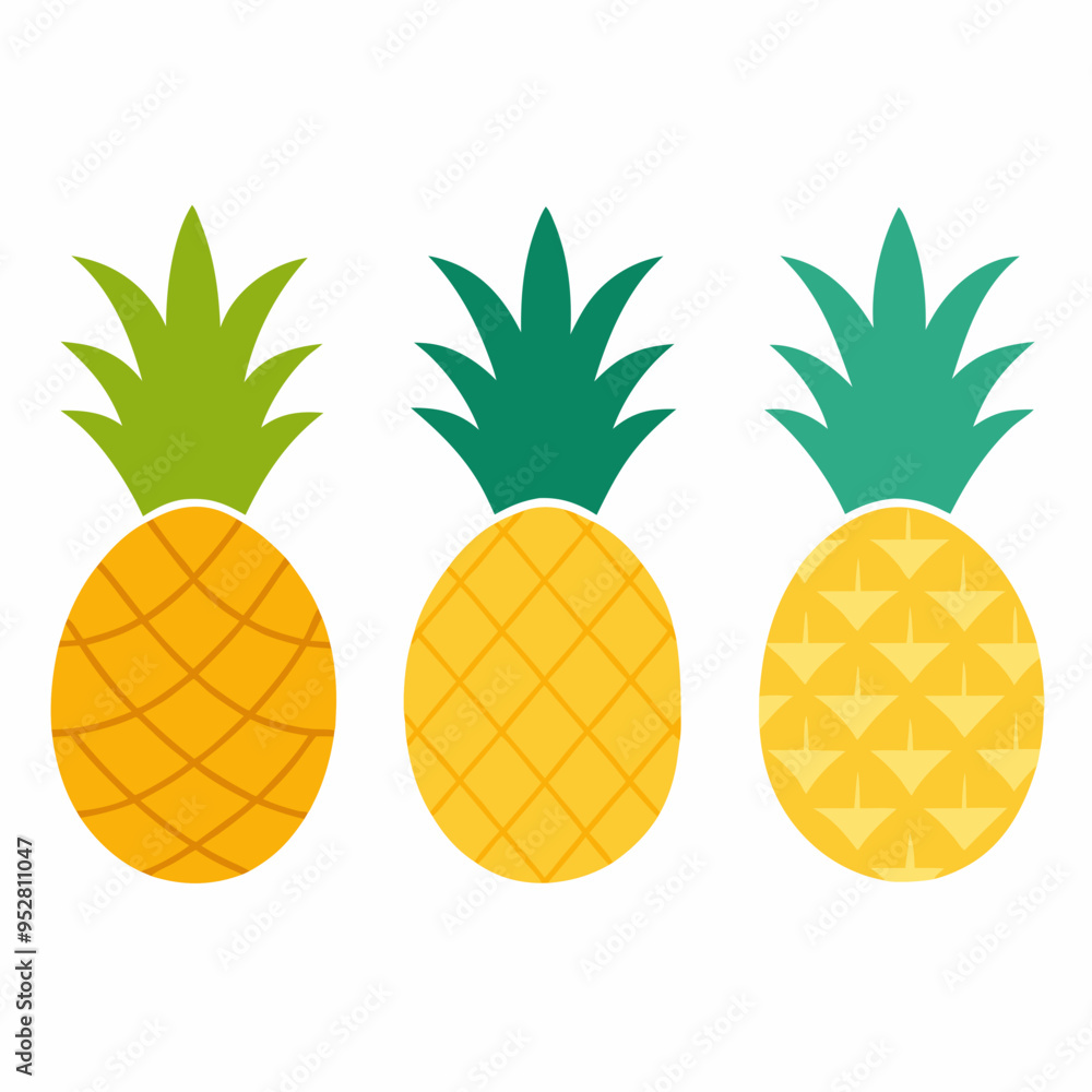 Minimalist Pineapple Fruit Vector Art Set of 4 on White Background Minimalist Pineapple Fruit Vector Art Set of 4 on White Background