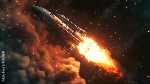 Wallpaper Mural Rocket Launching into Space with Fire and Smoke Torontodigital.ca