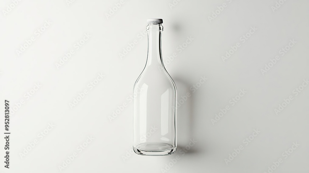 A clear glass bottle stands upright against a plain background, showcasing its simplicity. A clear glass bottle stands upright against a plain background, showcasing its simplicity.