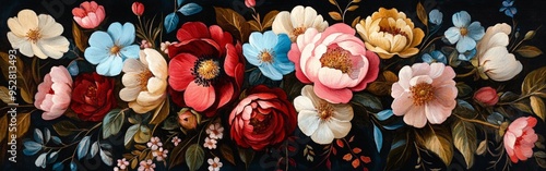 Wallpaper Mural Intricate Norwegian Rosemaling Floral Design on Dark Background Torontodigital.ca