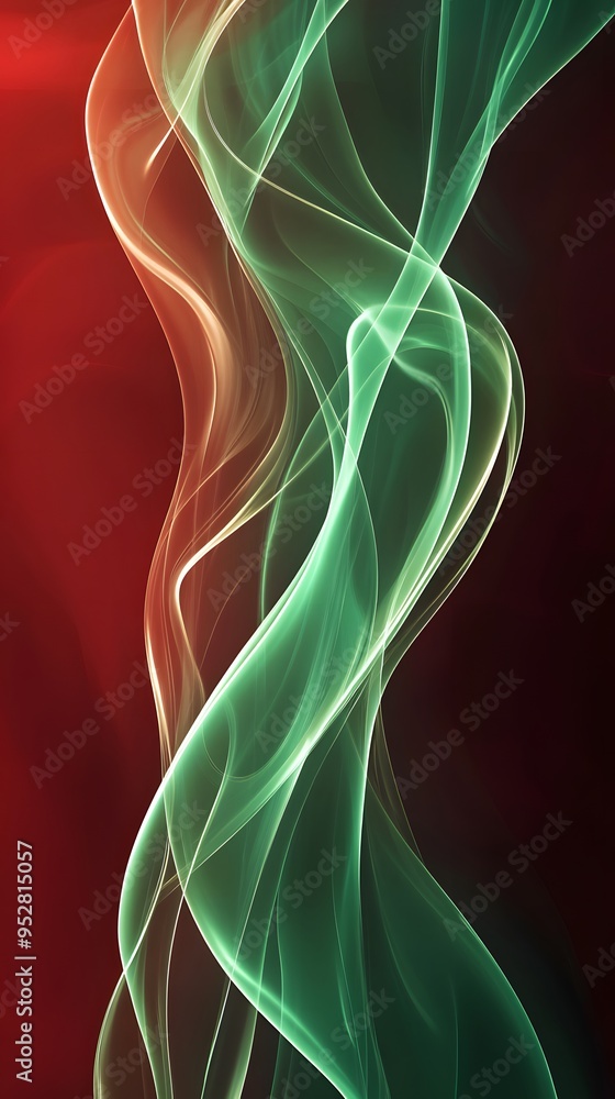 Naklejka premium Green Frequency Radio Waves on Red Background, Abstract Image, Texture, Pattern, Wallpaper, Cover and Screen of Smartphone, Cell Phone, Pc, Laptop, 9:16 and 16:9 Format
