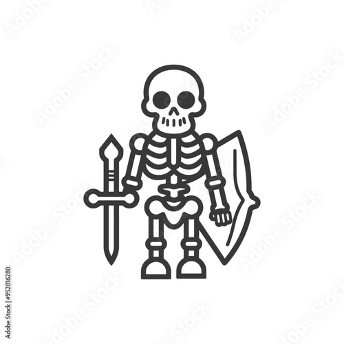 Skeleton Warrior Holding Sword and Shield