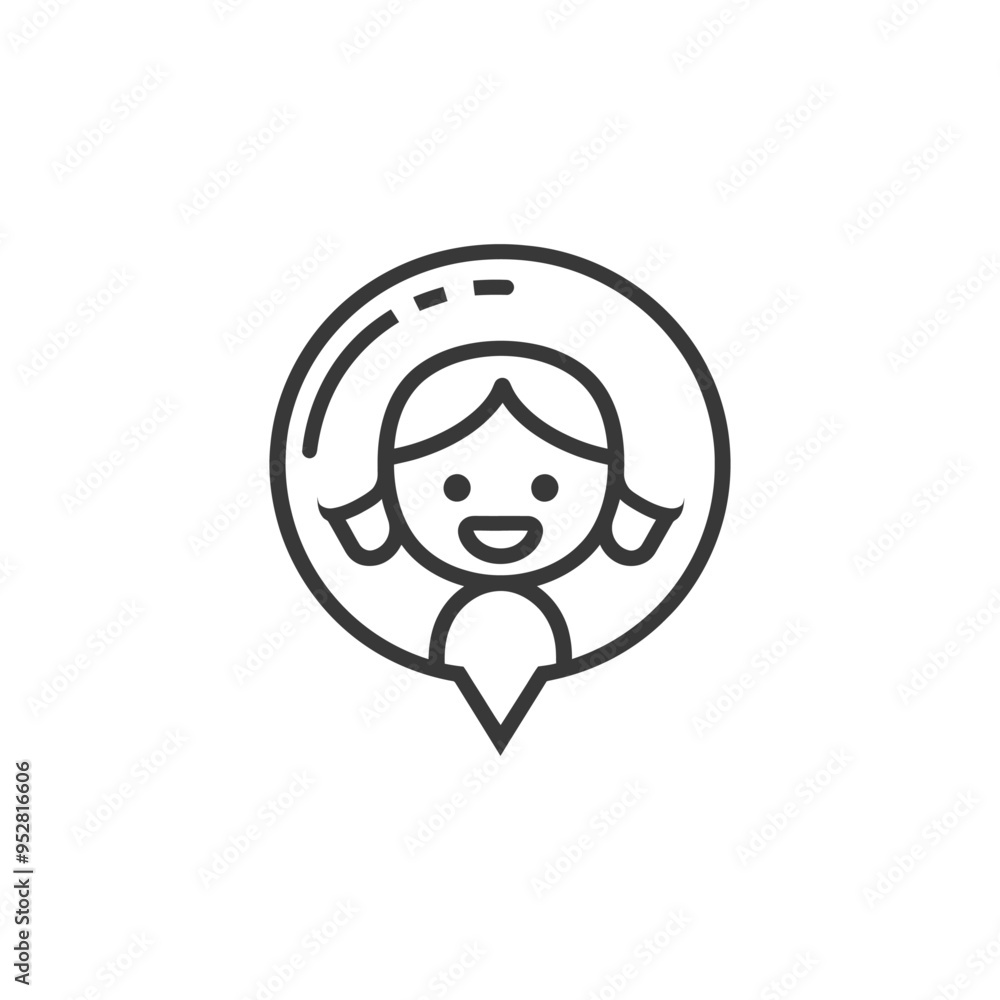 Smiling girl in a circular frame with a pin tail