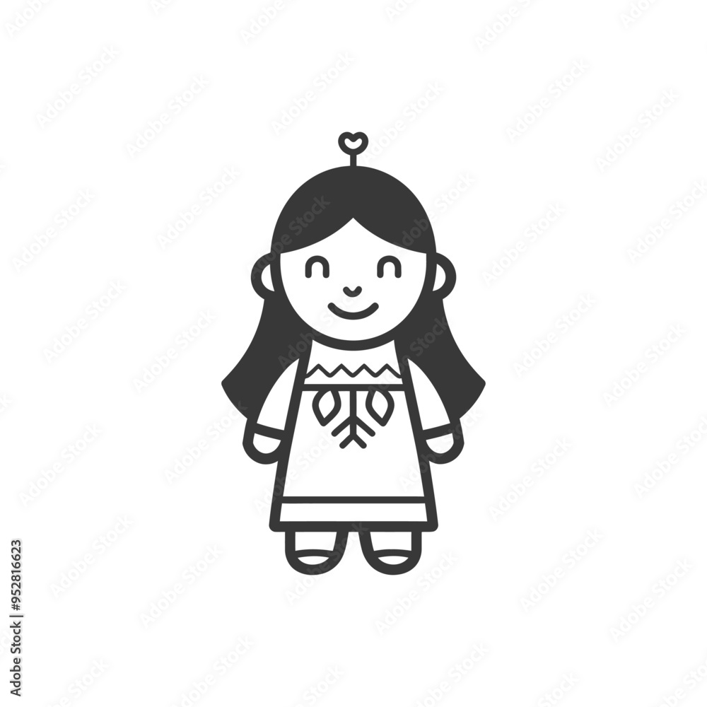 Smiling Girl with Long Hair Wearing a Dress with a Snowflake Design Smiling Girl with Long Hair Wearing a Dress with a Snowflake Design