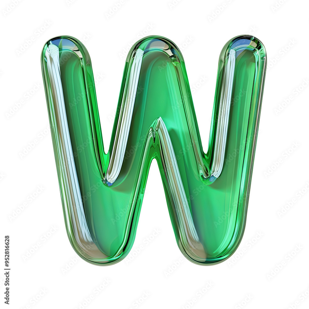 green crystal W alphabet Realistic 3D on white background. Generative AI green crystal W alphabet Realistic 3D on white background. Generative AI