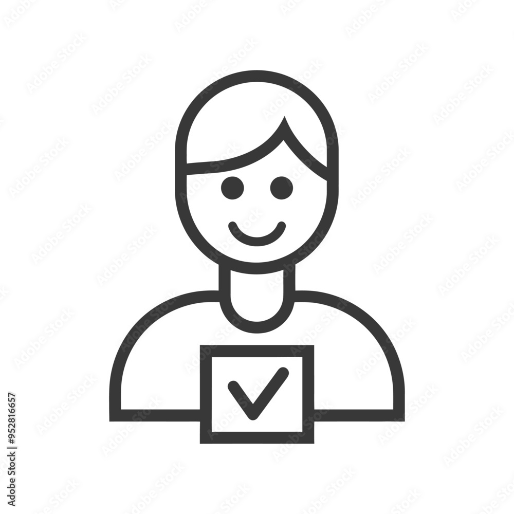Smiling Person Holding a Checkmark in a Square