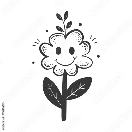 Smiling Flower with Leaves and Stem