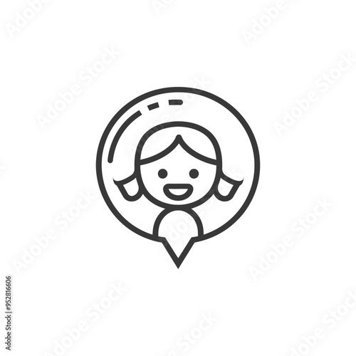 Smiling girl in a circular frame with a pin tail