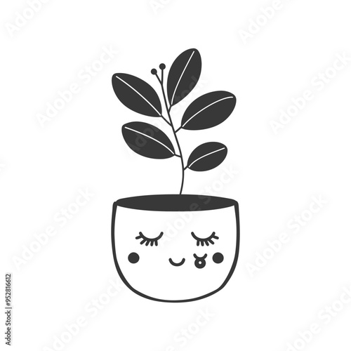 Smiling Flower Pot with a Plant Sprouting from It