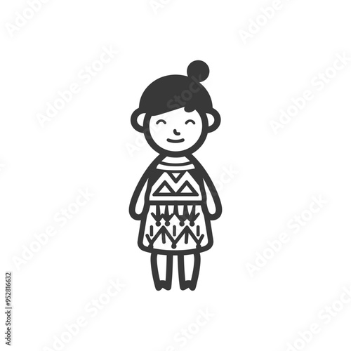 Smiling Girl with Geometric Pattern Dress and Updo