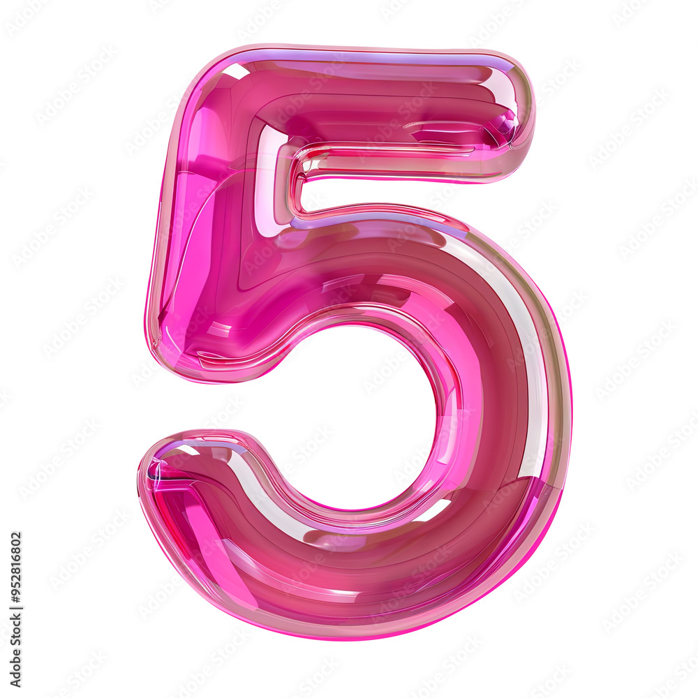 pink crystal 5 number alphabet Realistic 3D on white background. Generative AI pink crystal 5 number alphabet Realistic 3D on white background. Generative AI