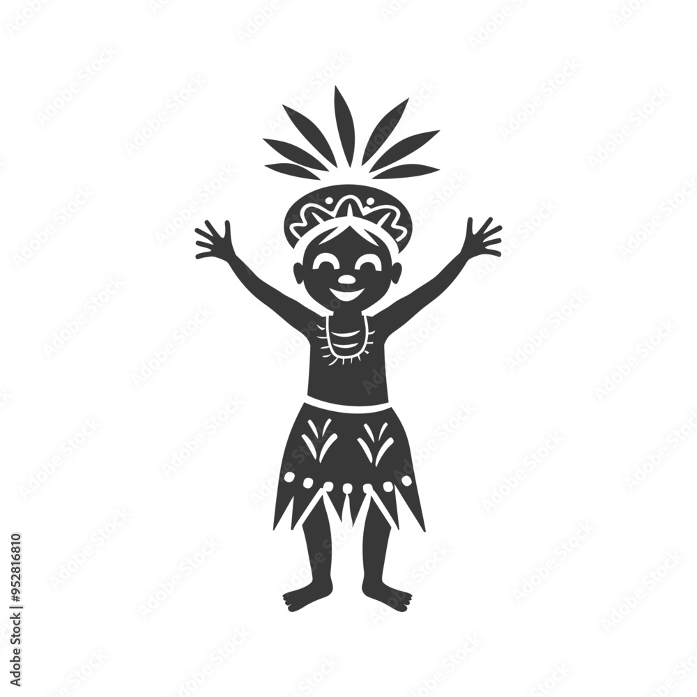 Smiling Polynesian Girl with Headband and Skirt Smiling Polynesian Girl with Headband and Skirt