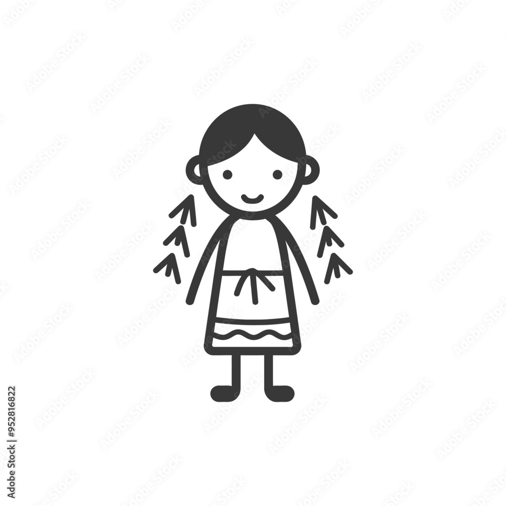 Smiling stick figure with short hair and a skirt Smiling stick figure with short hair and a skirt