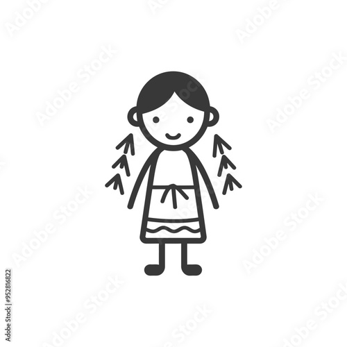 Smiling stick figure with short hair and a skirt