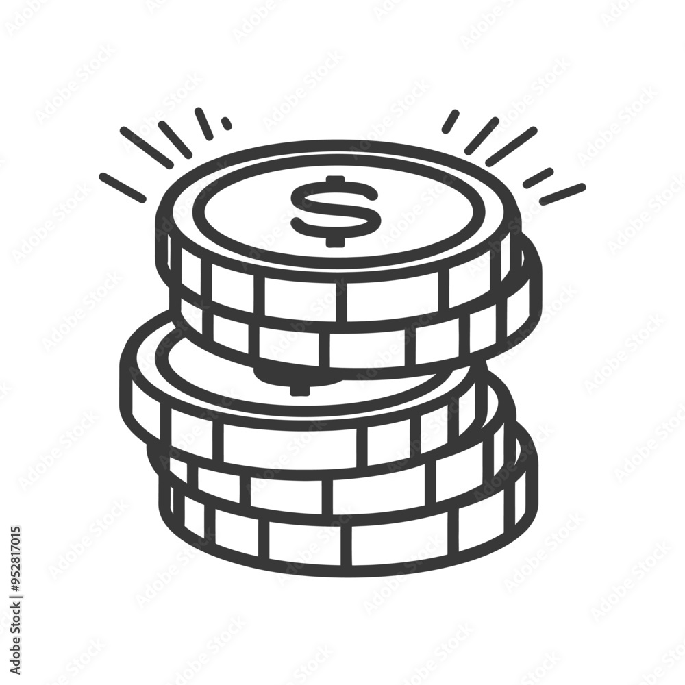 Stack of Coins with Dollar Sign and Radiating Lines Stack of Coins with Dollar Sign and Radiating Lines