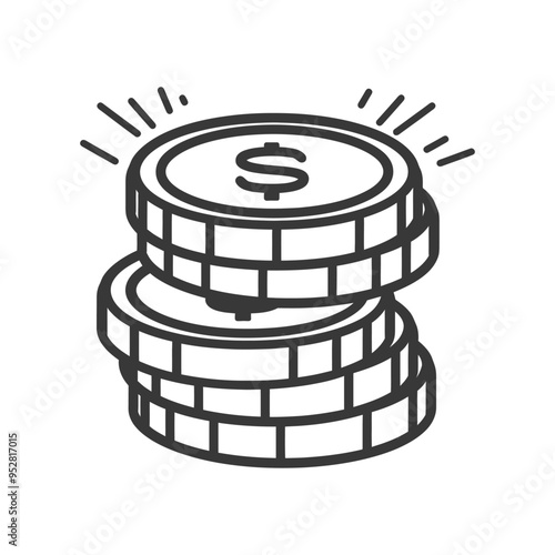 Stack of Coins with Dollar Sign and Radiating Lines