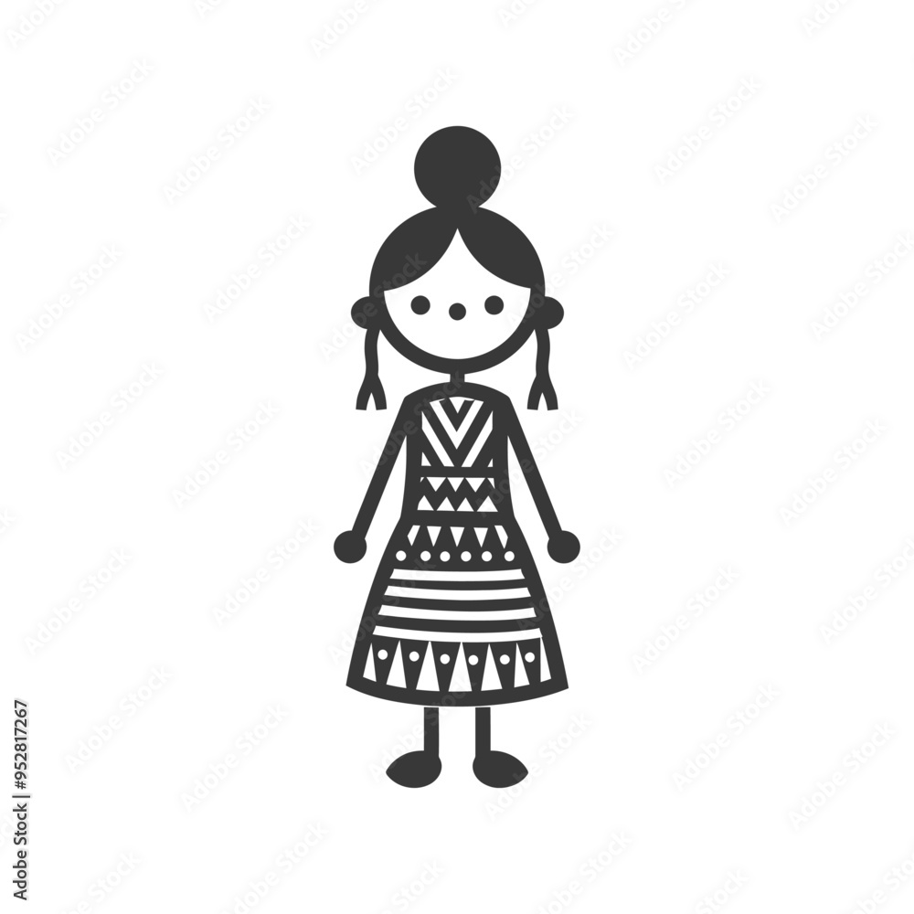 Stick Figure Girl Wearing a Patterned Dress Stick Figure Girl Wearing a Patterned Dress