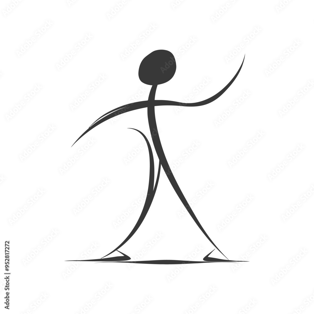Fototapeta premium Stick Figure Illustration of a Person Walking with One Arm Raised