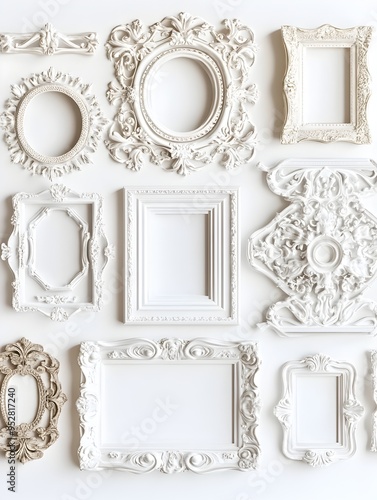 Wallpaper Mural Ornate Vintage Style Photo Frames in Various Shapes and Sizes Against a Clean White Backdrop Torontodigital.ca