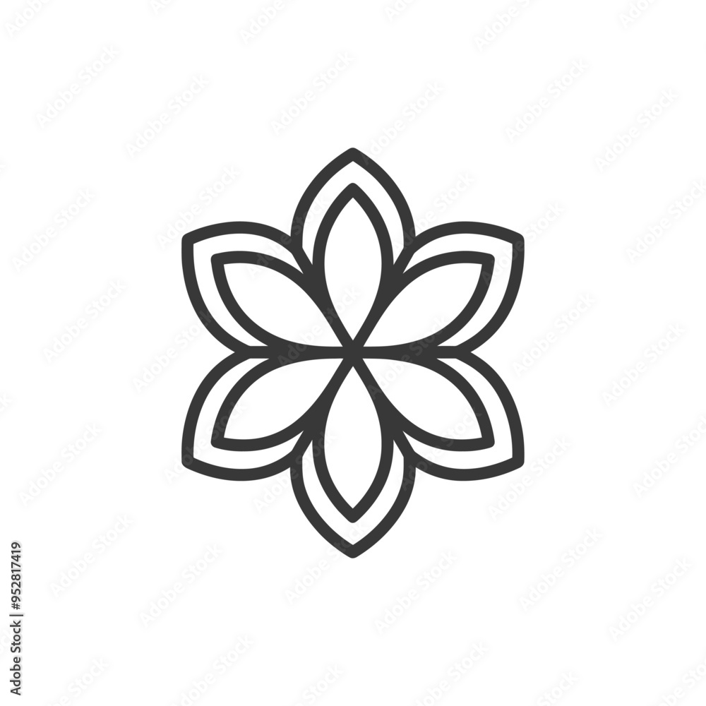 Naklejka premium Stylized Black and White Flower with Six Petals