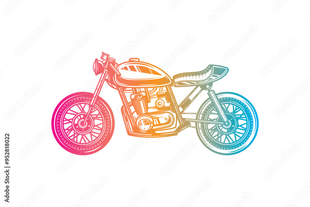 Cafe racer custom motorcycle. Original vector illustration in vintage ...