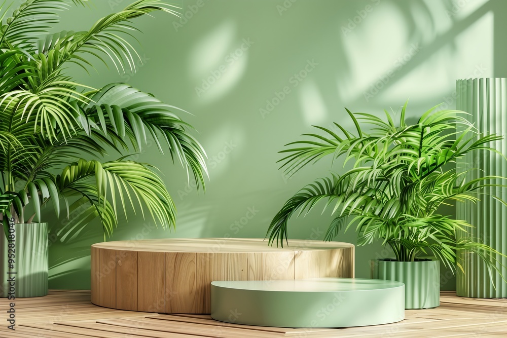 Obraz premium Green product display podium. Pine concept. 3D rendering 