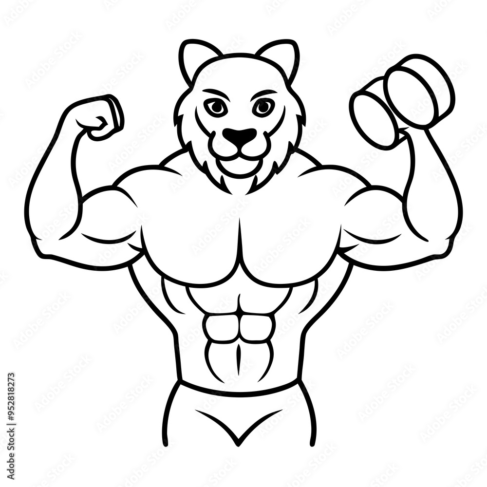 Naklejka premium Mountain Lion-Headed Bodybuilder Vector Art