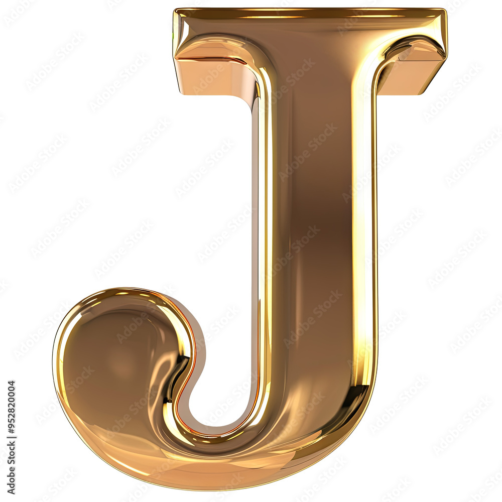 gold glossy J alphabet Realistic 3D on white background. Generative AI gold glossy J alphabet Realistic 3D on white background. Generative AI