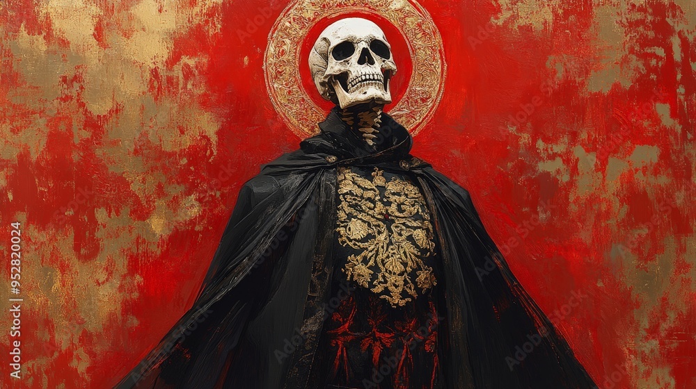 Naklejka premium Detailed Portrait of Santa Muerte in Ornate Robes