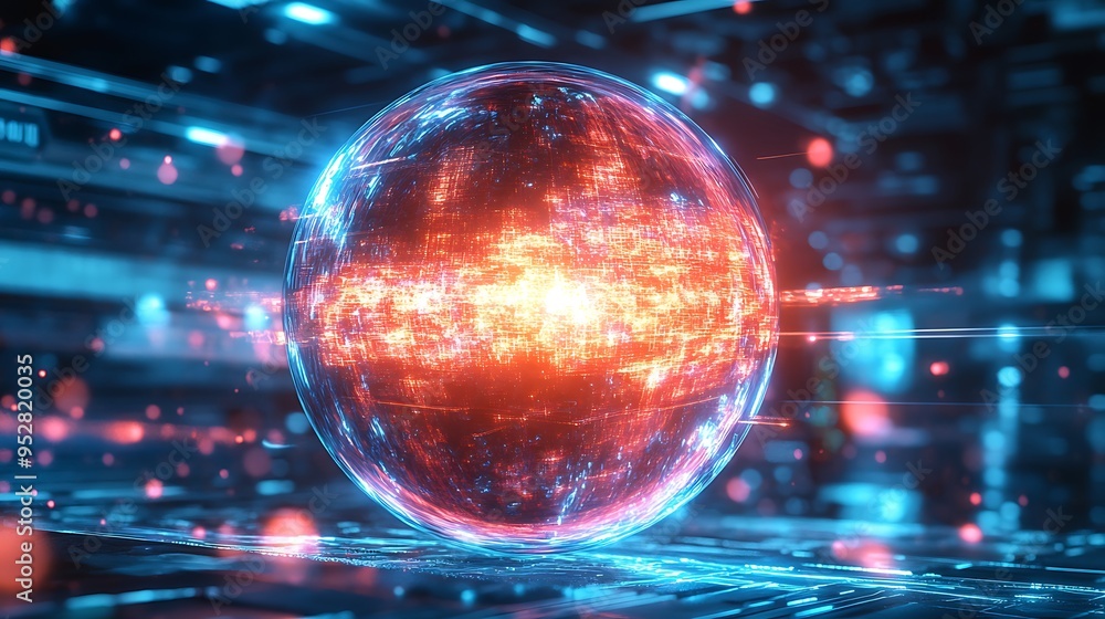 Glowing Sphere with Abstract Circuitry Pattern Glowing Sphere with Abstract Circuitry Pattern