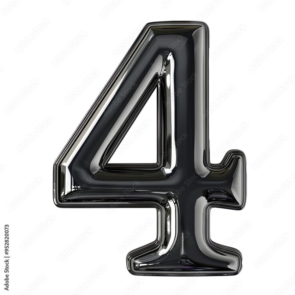 black glossy 4 number alphabet Realistic 3D on white background. Generative AI black glossy 4 number alphabet Realistic 3D on white background. Generative AI