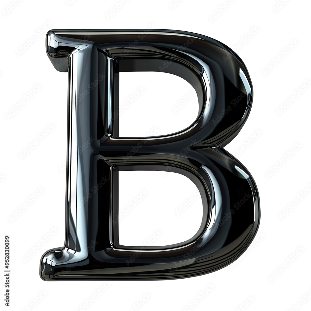 black glossy B alphabet Realistic 3D on white background. Generative AI black glossy B alphabet Realistic 3D on white background. Generative AI