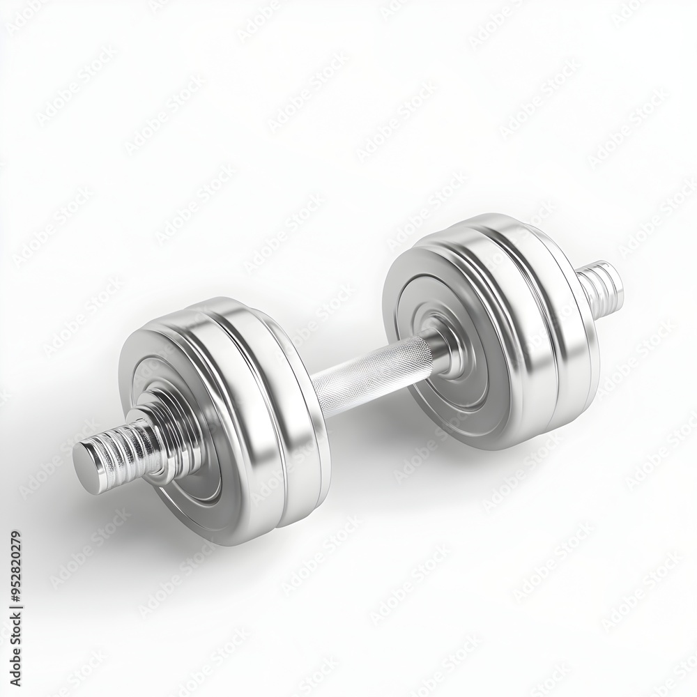 Sleek and Powerful Metal Dumbbells Resting on Pristine White Surface Sleek and Powerful Metal Dumbbells Resting on Pristine White Surface