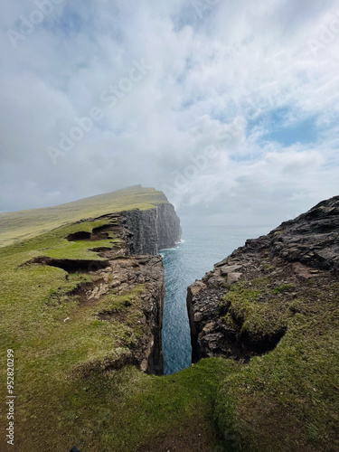 Sørvágsvatn, lake hanging above an ocean, Faroe Islands