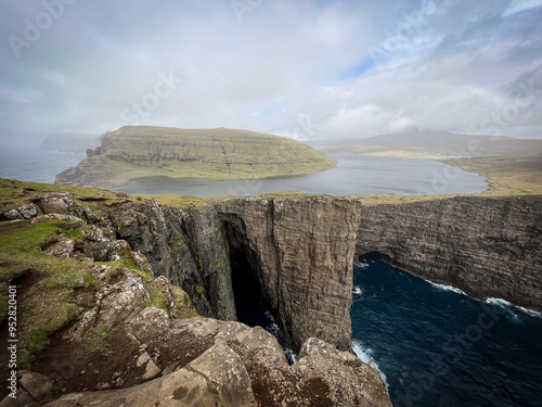 Sørvágsvatn, lake hanging above an ocean, Faroe Islands