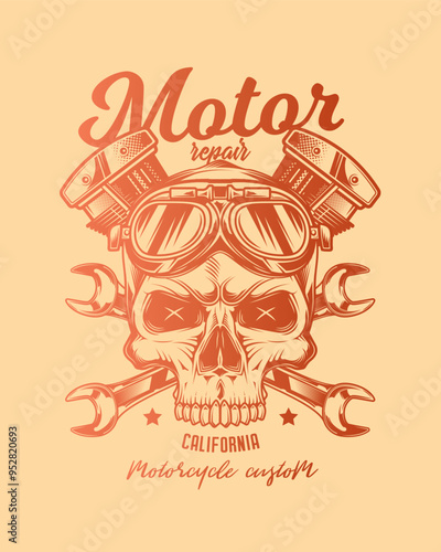 Vintage custom motorcycle poster. Original vector illustration in vintage style isolated on light background. T-shirt design. photo