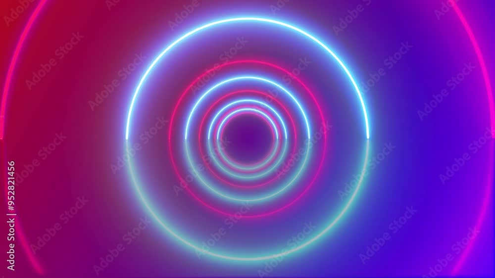 Abstract red and cyan reflects neon circle animation, zoom in inside colorful tunnel with red and blue background. Glowing the dark neon. Bright neon light circles creating a colorful tunnel effect. Abstract red and cyan reflects neon circle animation, zoom in inside colorful tunnel with red and blue background. Glowing the dark neon. Bright neon light circles creating a colorful tunnel effect.