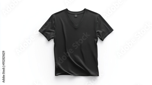 A plain black V-neck t-shirt displayed flat on a white background.