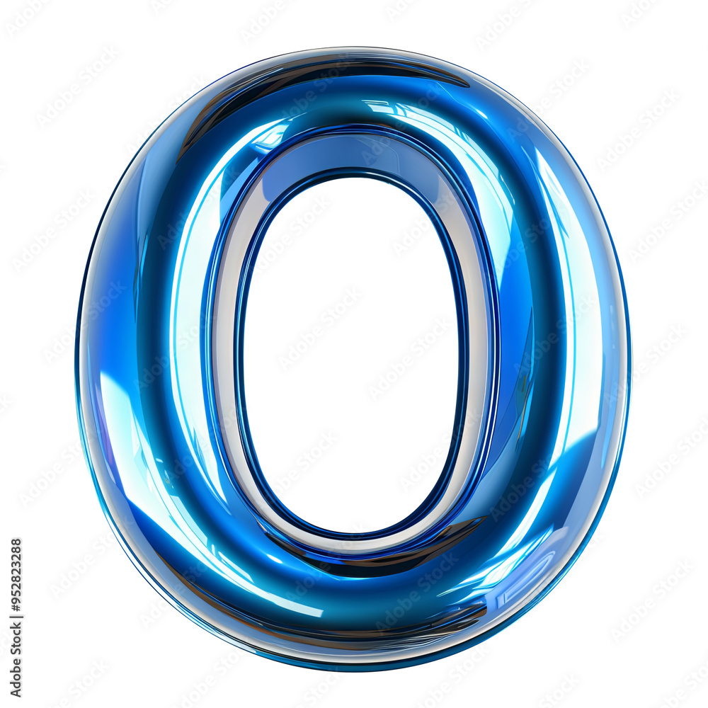blue glossy O alphabet Realistic 3D on white background. Generative AI blue glossy O alphabet Realistic 3D on white background. Generative AI