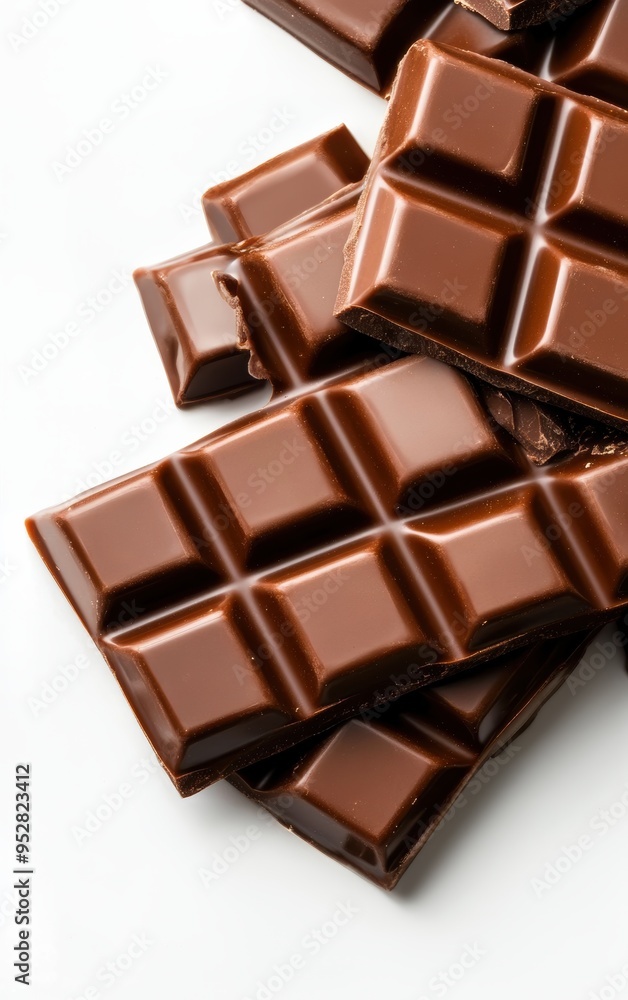 Close-up of delicious chocolate bars on a white background. Perfect for desserts, sweets, and confectionery themes. Close-up of delicious chocolate bars on a white background. Perfect for desserts, sweets, and confectionery themes.