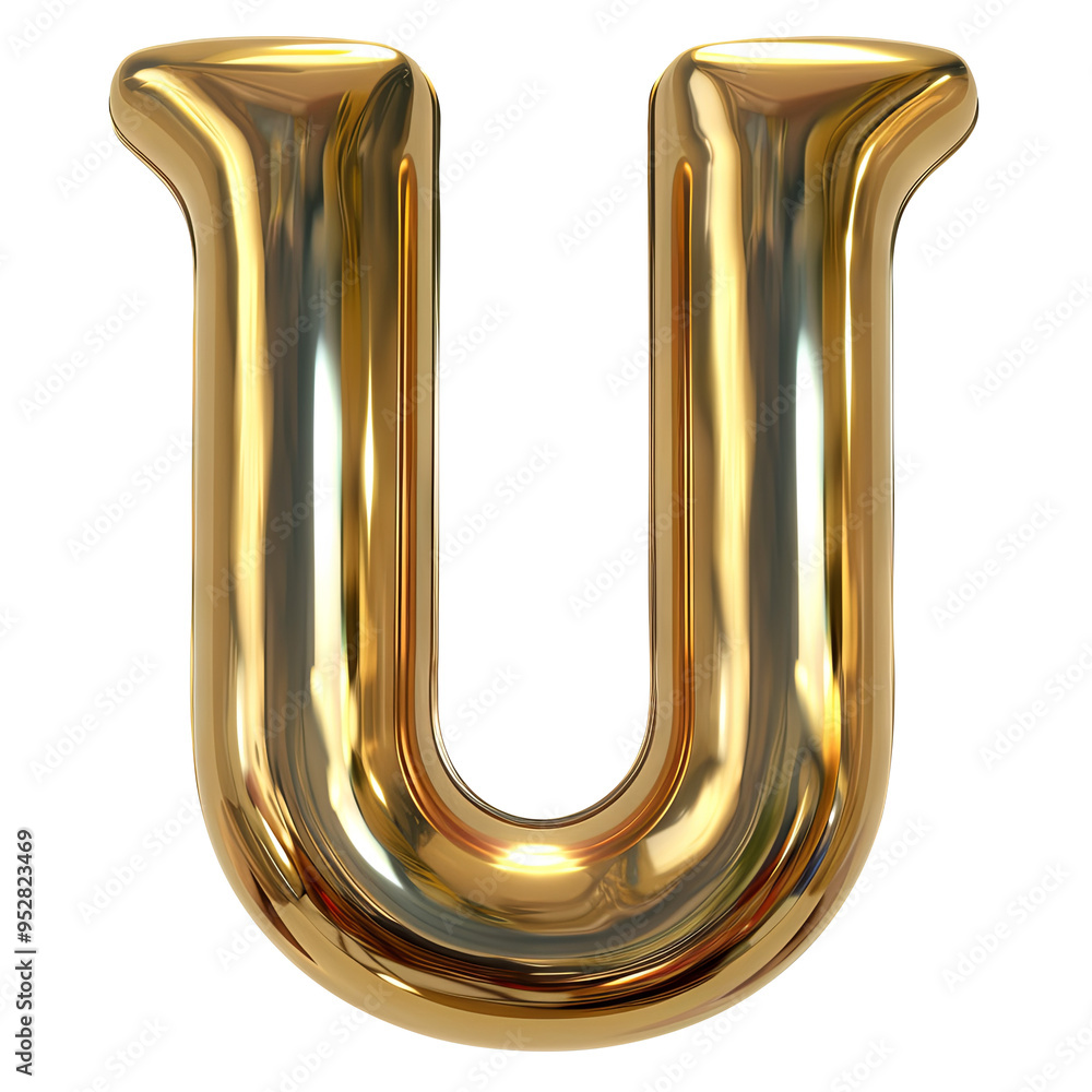 glossy gold U alphabet Realistic 3D on white background. Generative AI glossy gold U alphabet Realistic 3D on white background. Generative AI