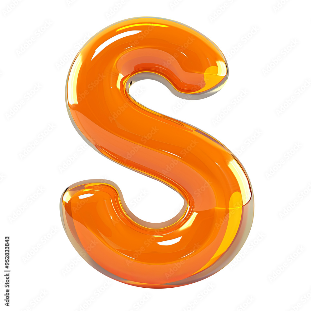 orange glossy S alphabet Realistic 3D on white background. Generative AI orange glossy S alphabet Realistic 3D on white background. Generative AI