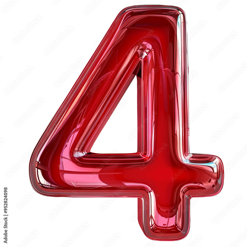 red glossy 4 number alphabet Realistic 3D on white background. Generative AI red glossy 4 number alphabet Realistic 3D on white background. Generative AI
