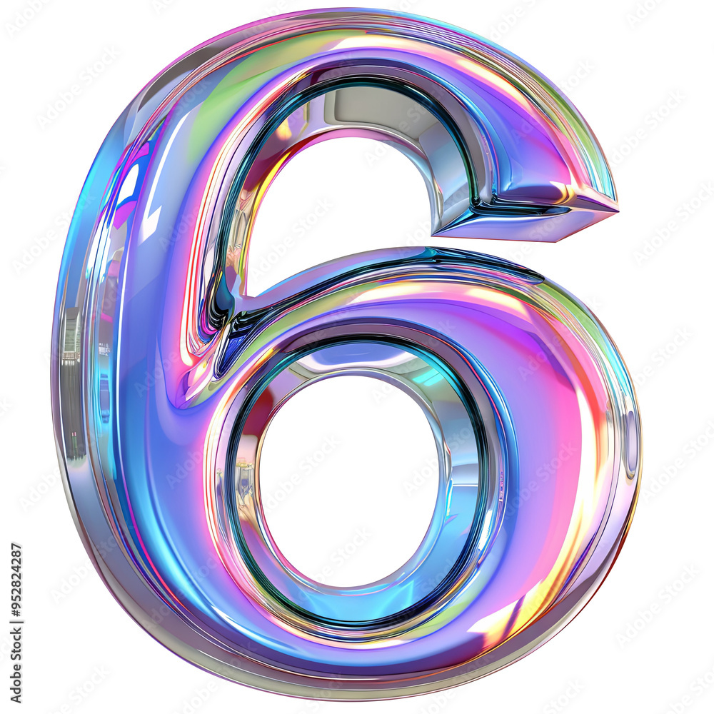 hologram glass glossy 6 number alphabet Realistic 3D on white background. Generative AI hologram glass glossy 6 number alphabet Realistic 3D on white background. Generative AI