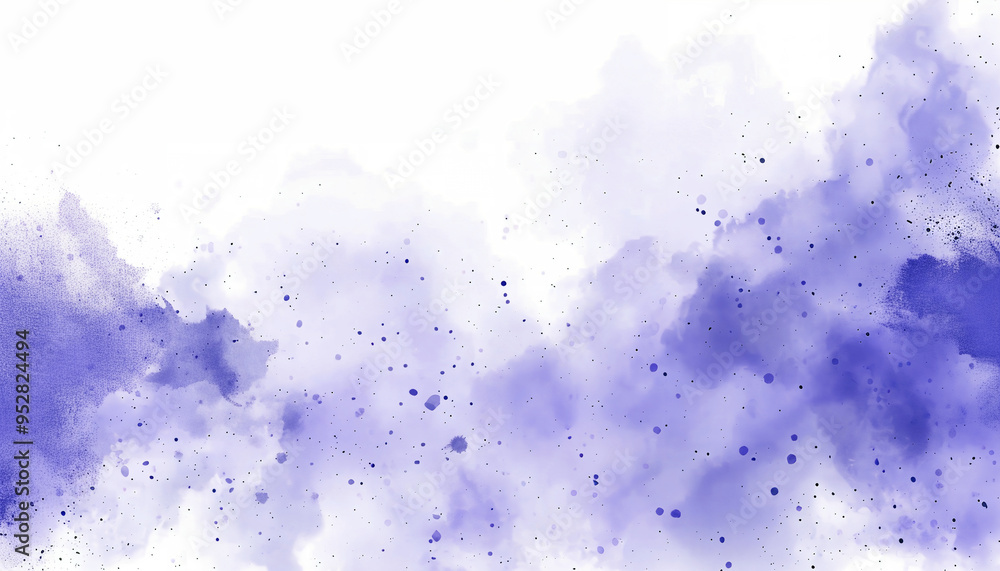 Abstract white background with empty copy space, violet watercolor clouds with small gold glitter particles in the middle of them, simple, minimalistic style. Wallpaper, backdrop Abstract white background with empty copy space, violet watercolor clouds with small gold glitter particles in the middle of them, simple, minimalistic style. Wallpaper, backdrop