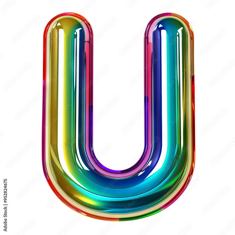 coloful glossy U alphabet Realistic 3D on white background. Generative AI coloful glossy U alphabet Realistic 3D on white background. Generative AI